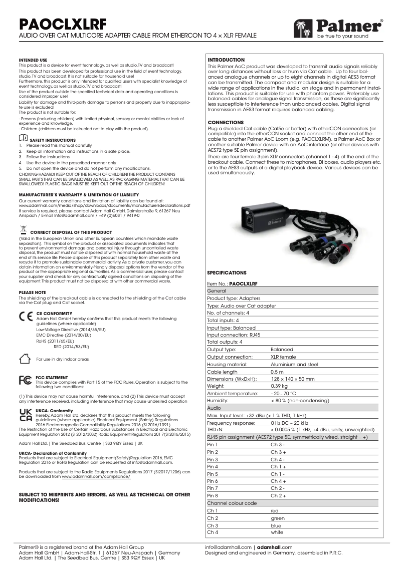 Page 1 de la notice Manuel utilisateur Palmer AoC Loom XLRf