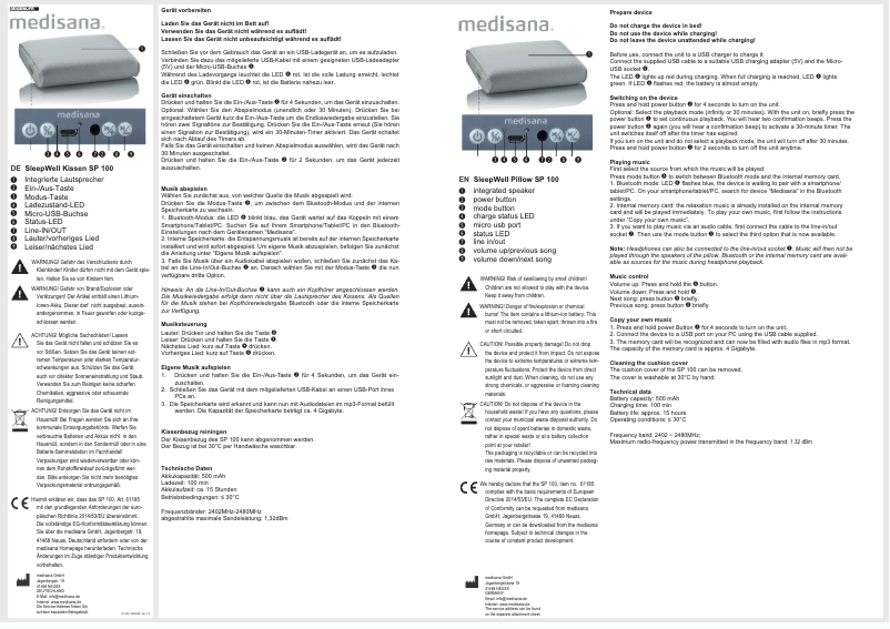Page n°1 - Manuel utilisateur Medisana SP 100