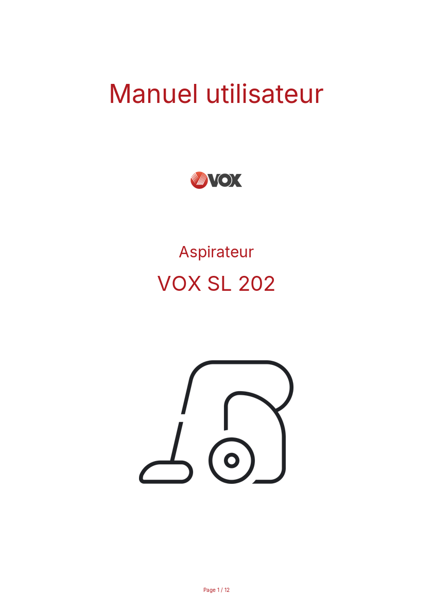 Page n°1 - Manuel utilisateur VOX SL 202