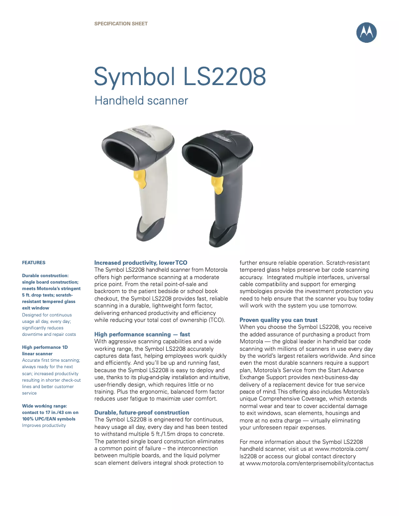 Page 1 of the manual User Manual Brady Symbol LS2208
