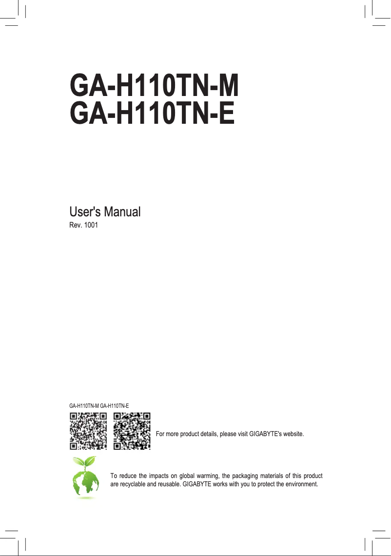 Page 1 de la notice Manuel utilisateur Gigabyte GA-H110TN-E