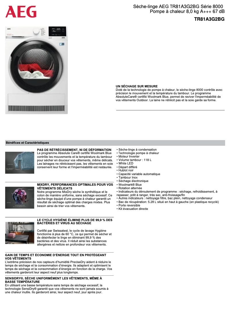 Page n°1 - Fiche technique AEG TR81A3G2BG