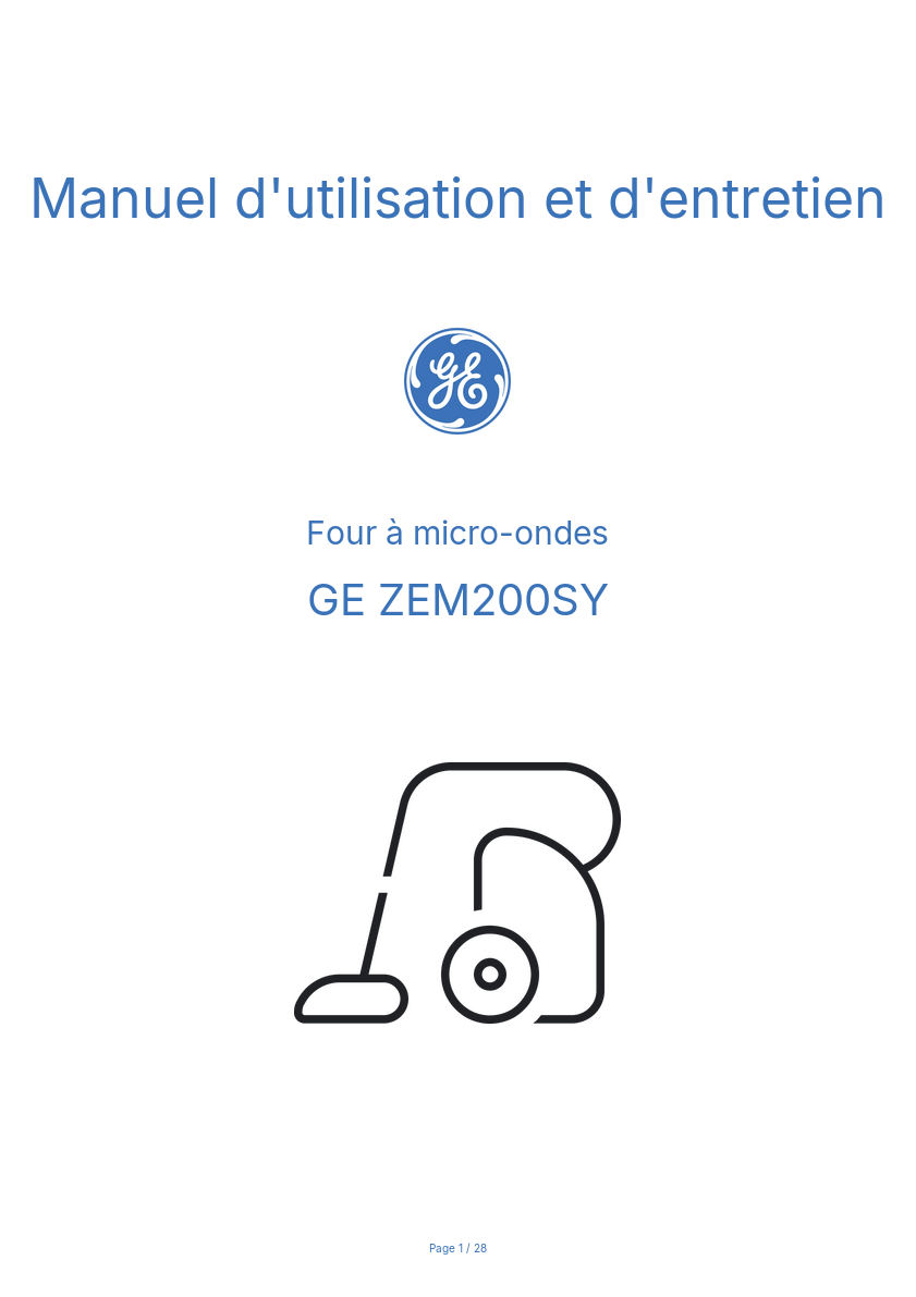 Page n°1 - Manuel d'utilisation et d'entretien GE ZEM200SY