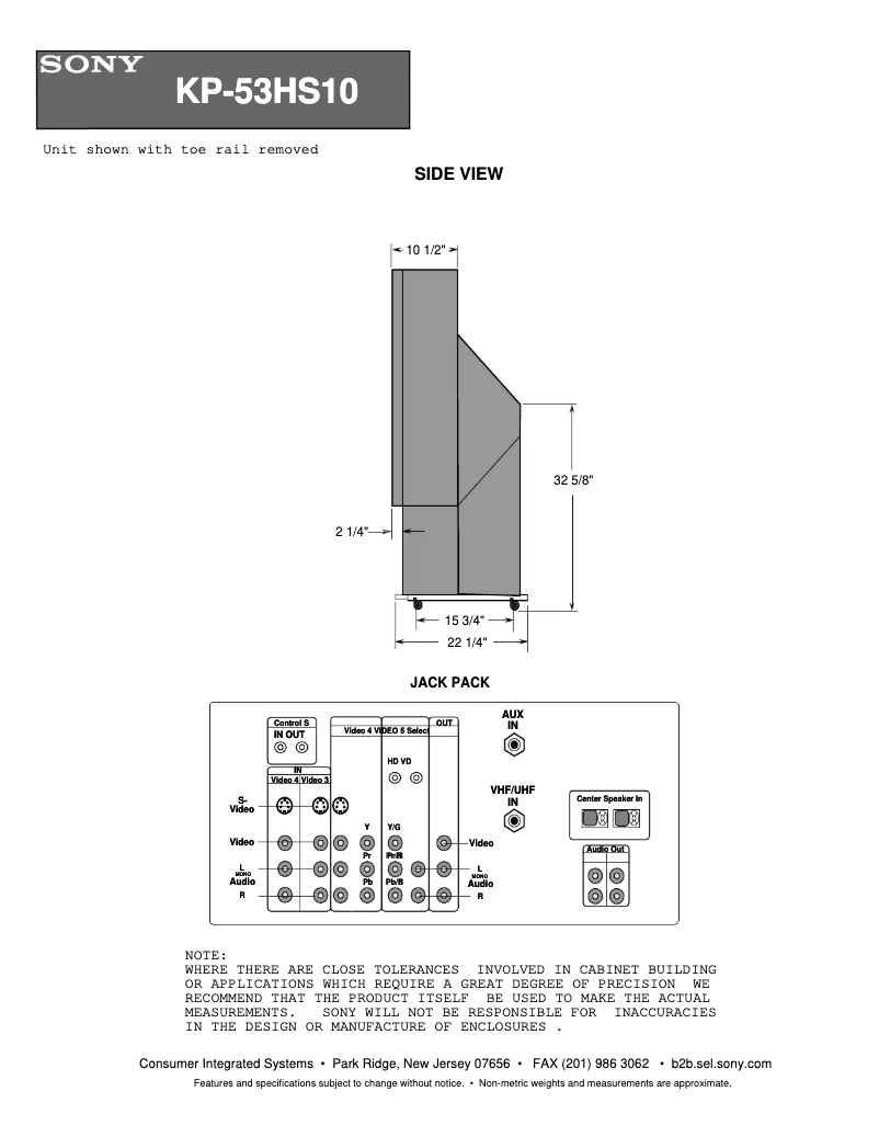 Page 1 de la notice Guide d'installation Sony KP-53HS10