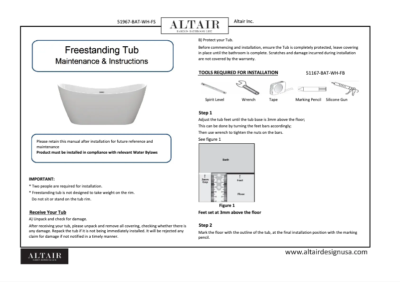 Image de la première page du manuel de l'appareil Vansza 51967-BAT-WH-FS