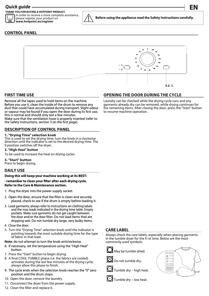 Page 1 de la notice Manuel utilisateur Hotpoint H1 D80W UK