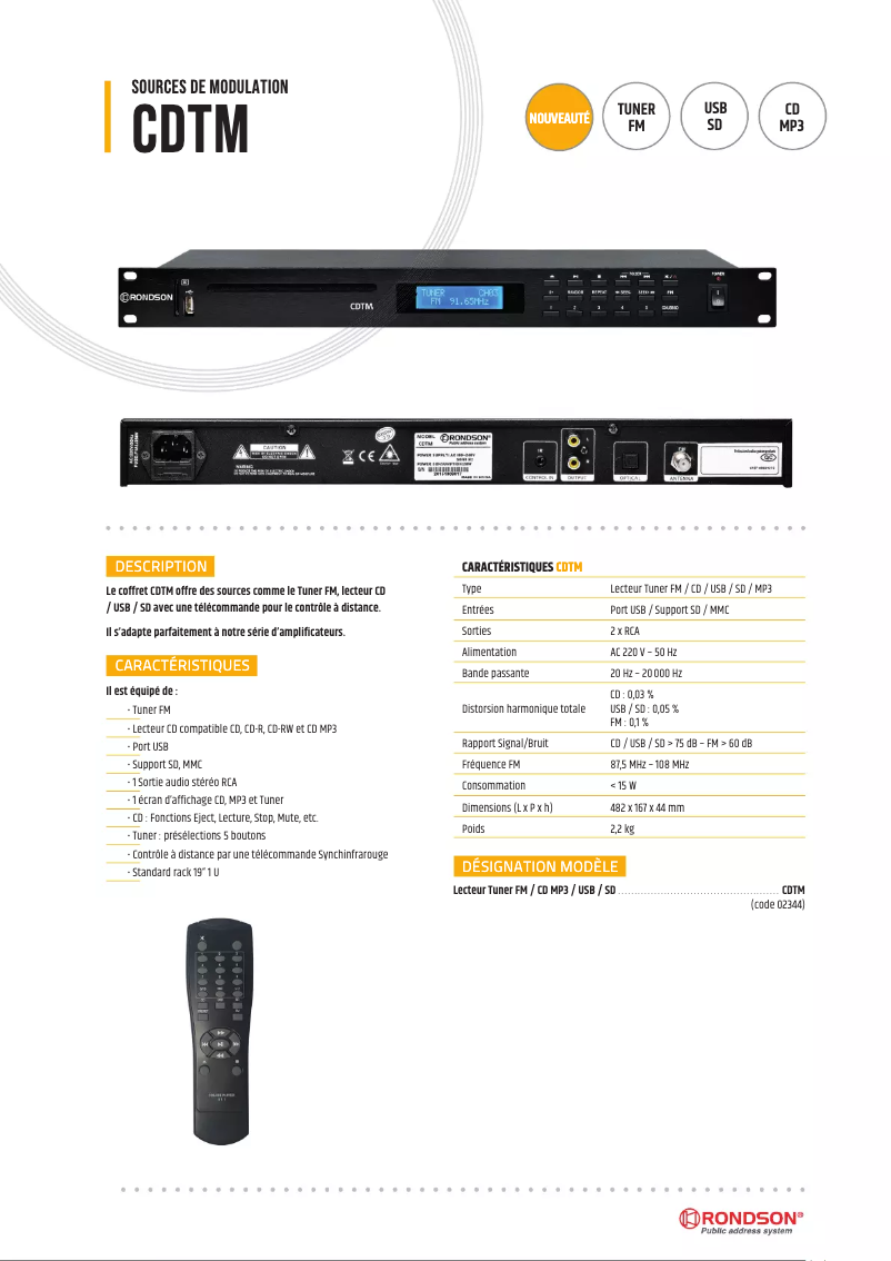 Page 1 de la notice Manuel utilisateur Rondson CDTM