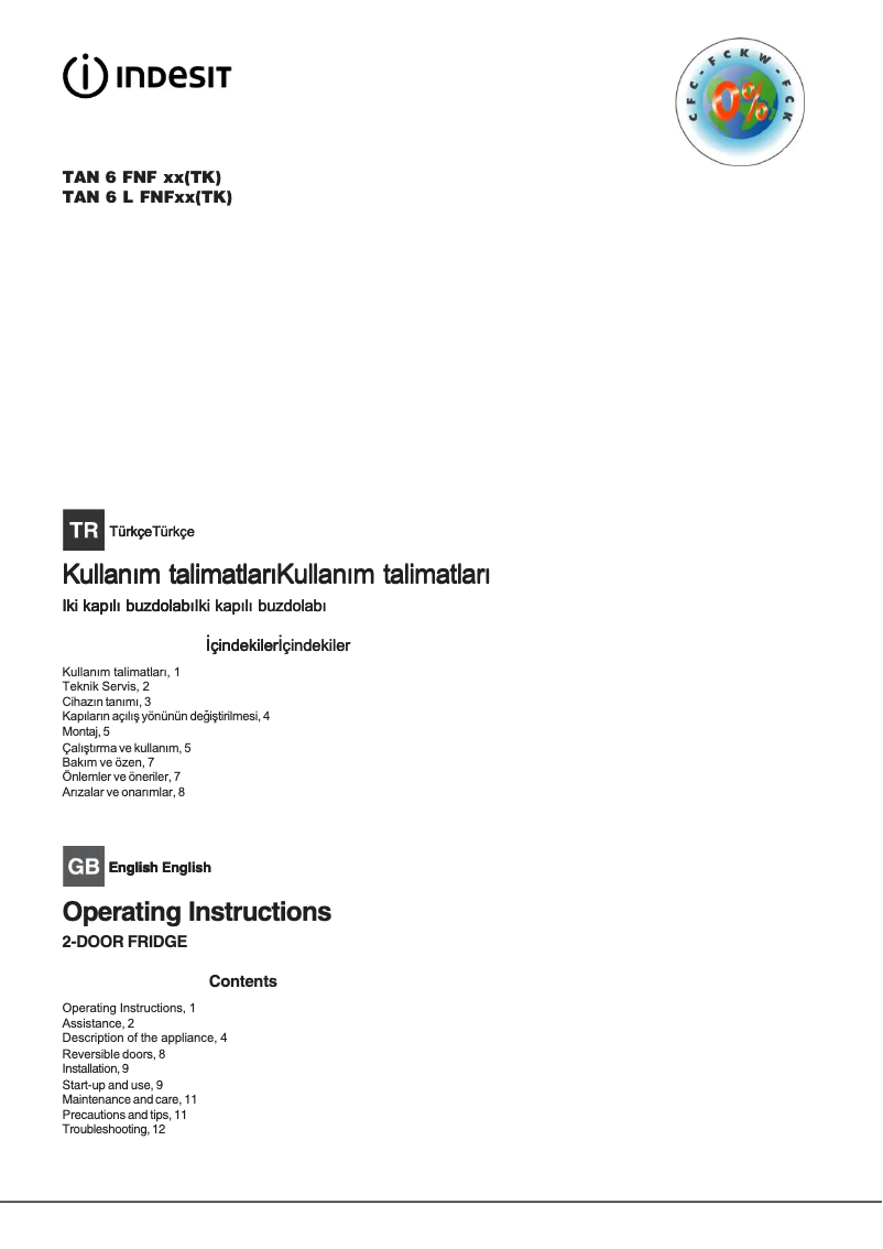 Image de la première page du manuel de l'appareil TAAN 6 FNF S (TK)