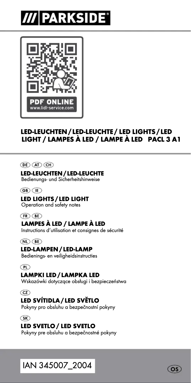 Page n°1 - Manuel utilisateur Parkside PACL 3 A1