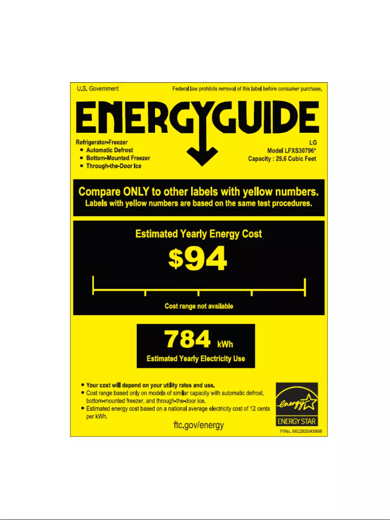 Page 1 de la notice Label énergétique LG LFXS30796