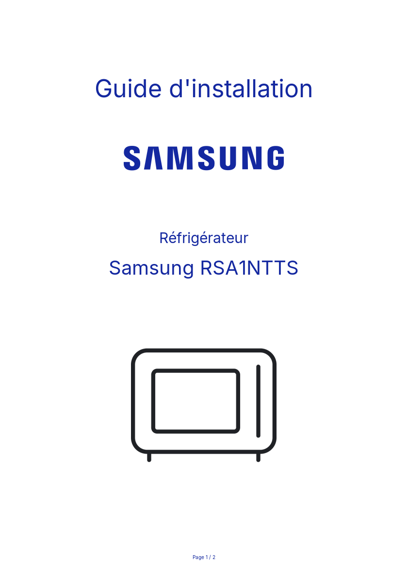 Page n°1 - Guide d'installation Samsung RSA1NTTS