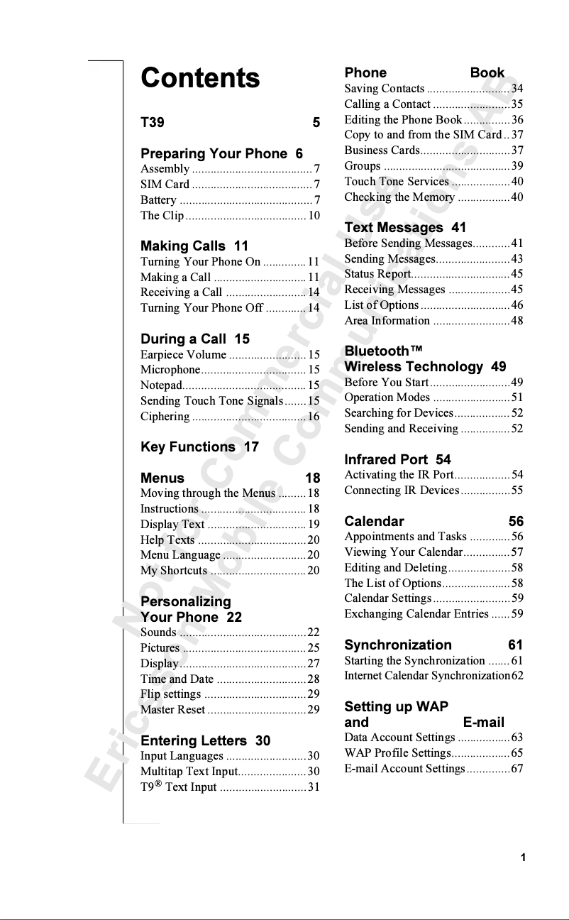 Page 1 de la notice Manuel utilisateur Ericsson T39
