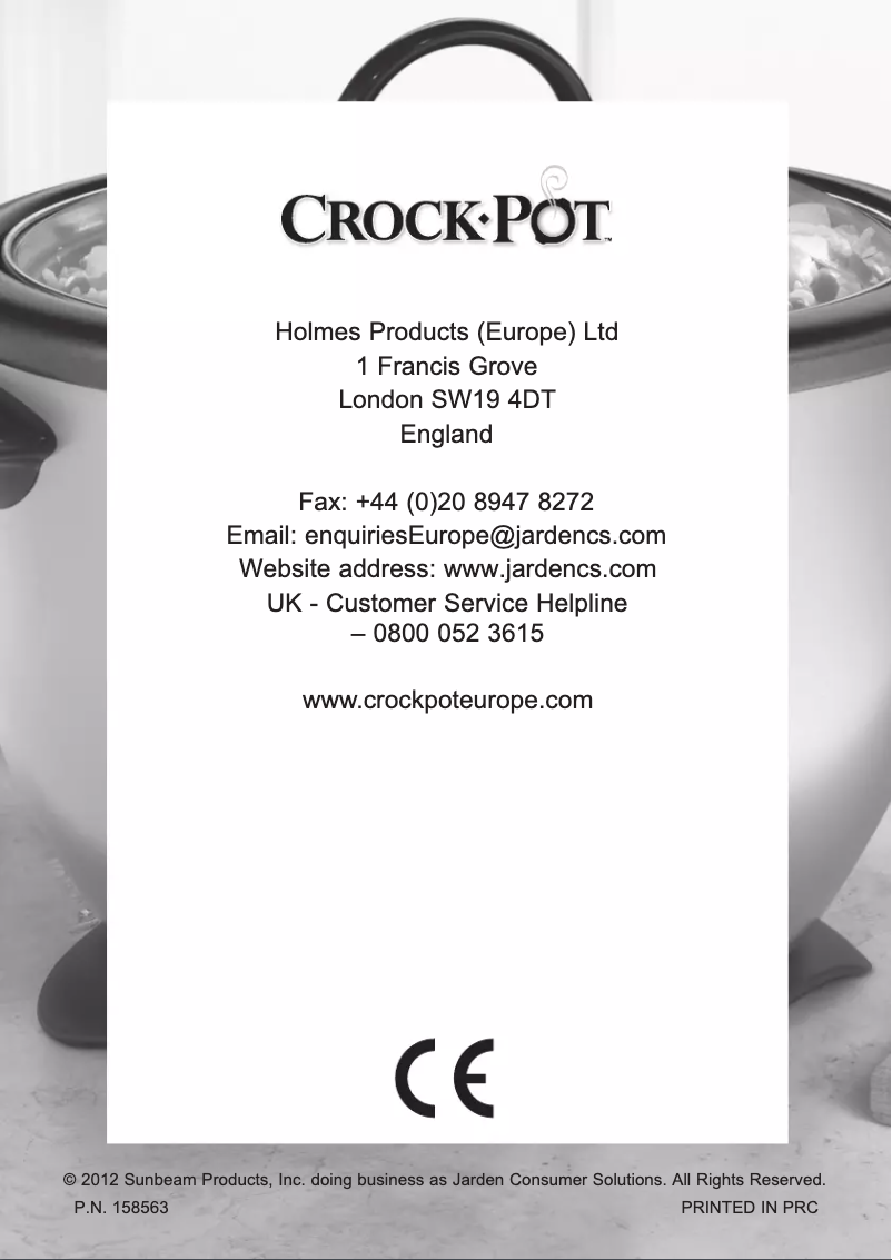 Page 1 de la notice Manuel utilisateur Crock-Pot CKCPRC6038