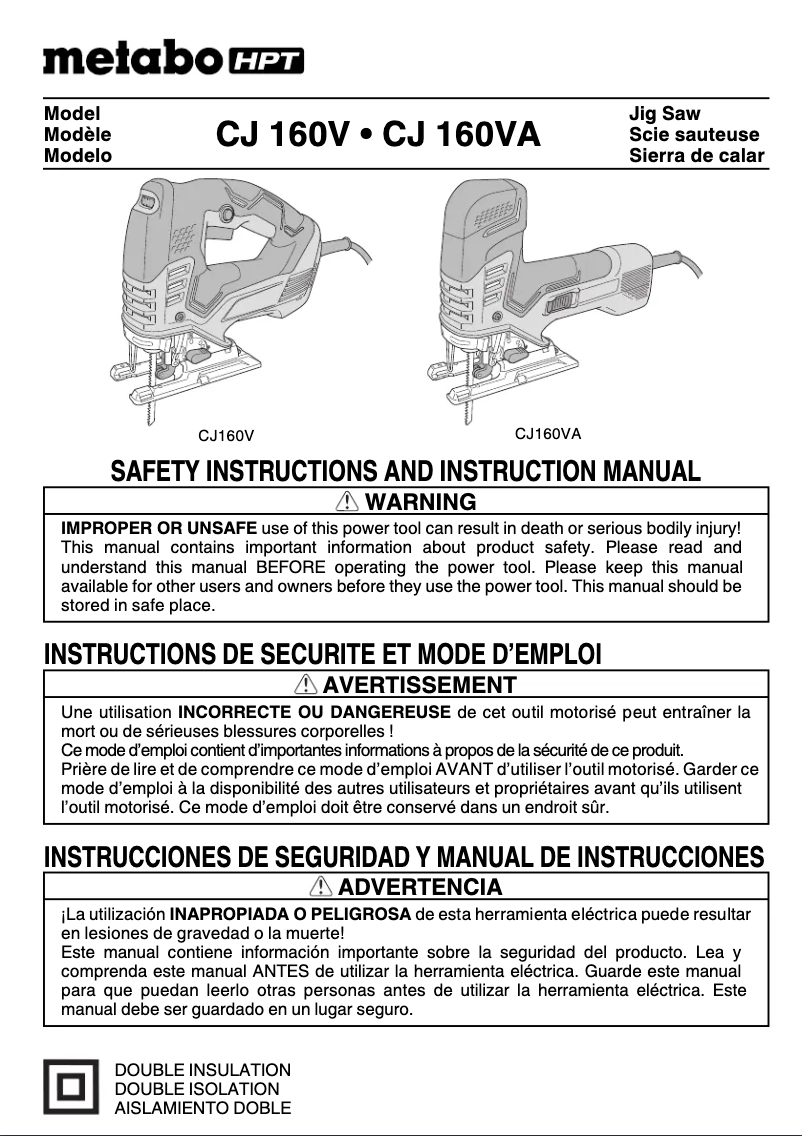 Page 1 de la notice Manuel utilisateur HiKOKI CJ160V