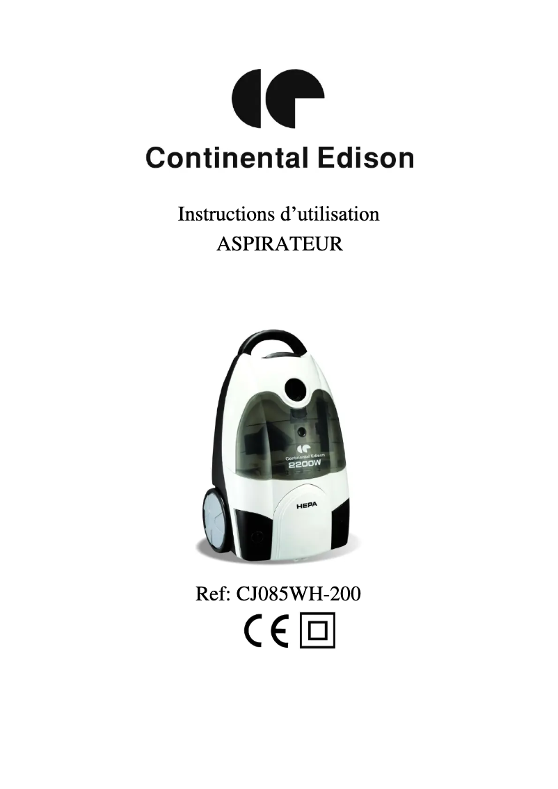 Page 1 de la notice Manuel utilisateur Continental Edison CJ085WH-200