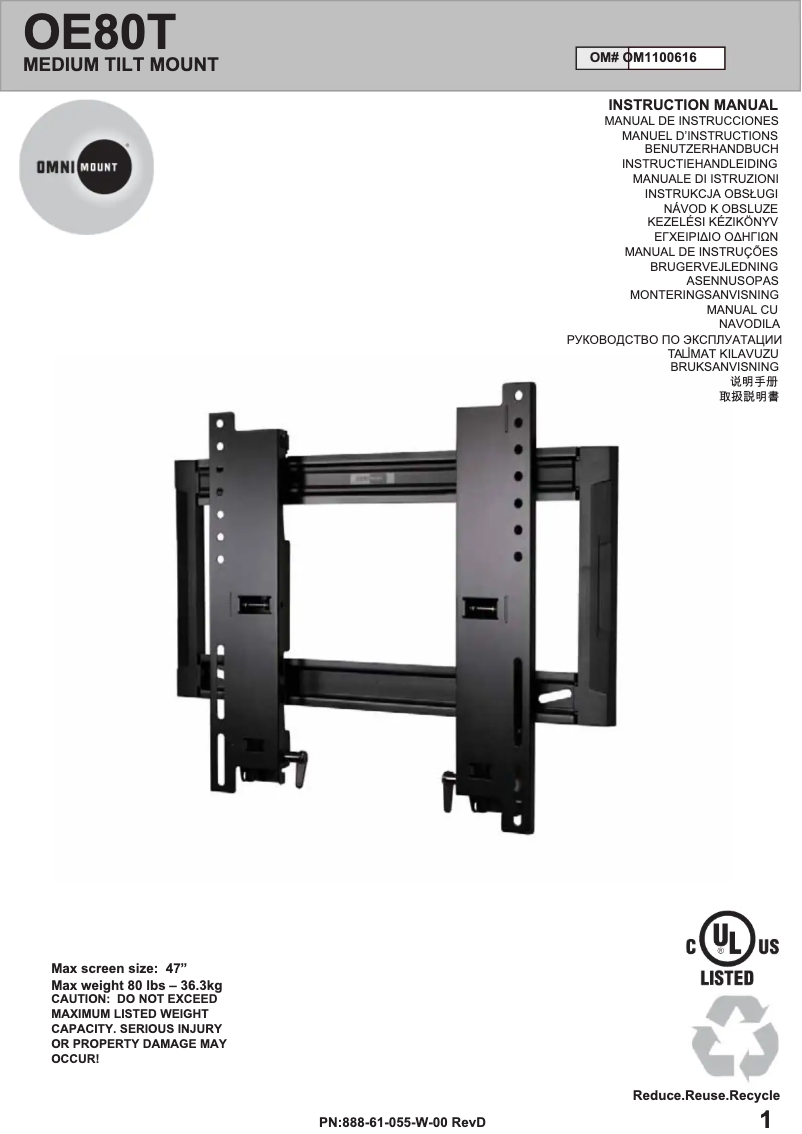 Page 1 de la notice Manuel utilisateur OmniMount OE80T