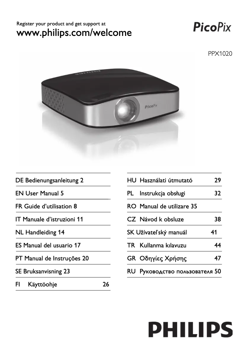 Image de la première page du manuel de l'appareil PicoPix PPX1020