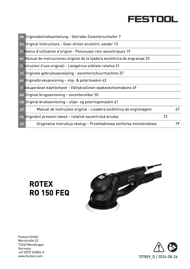 Page n°1 - Manuel utilisateur Festool RO 150 FEQ-Plus