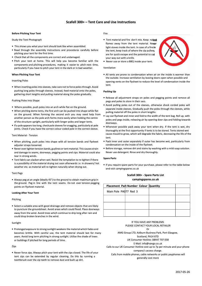 Page 1 de la notice Manuel utilisateur Vango Scafell 300