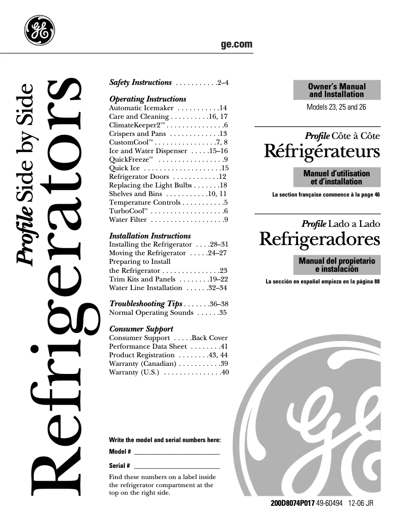 Page n°1 - Guide d'installation GE Profile PCF23MGWWW