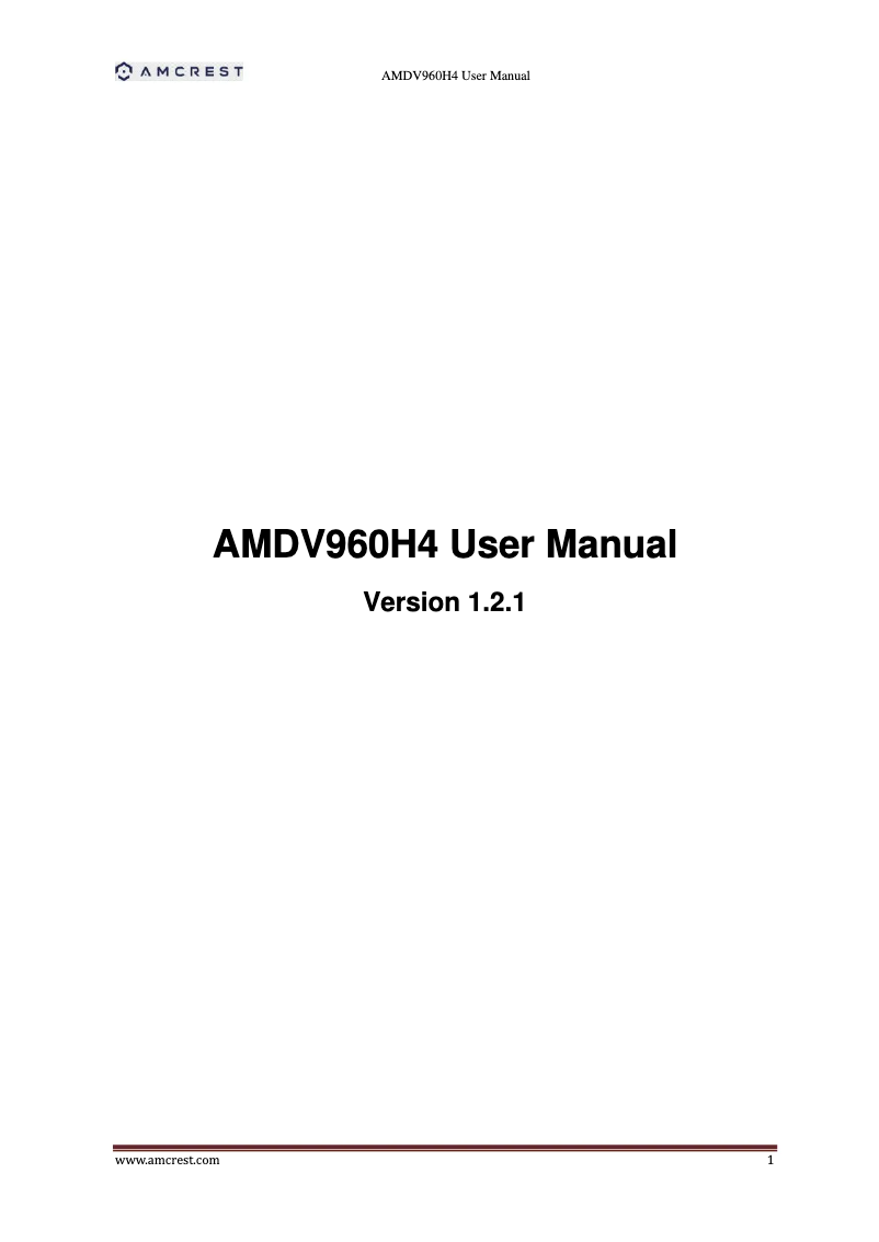 Page n°1 - Manuel utilisateur Amcrest AMDV960H4