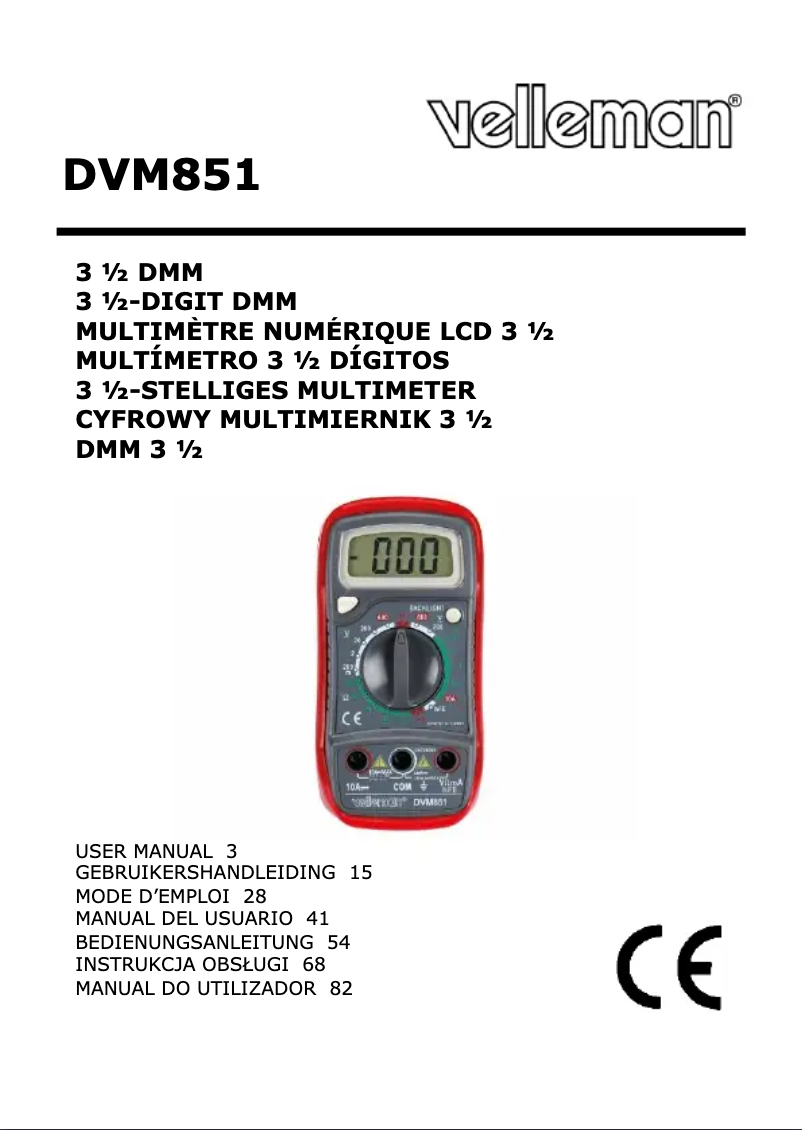 Page 1 de la notice Manuel utilisateur Velleman DVM852