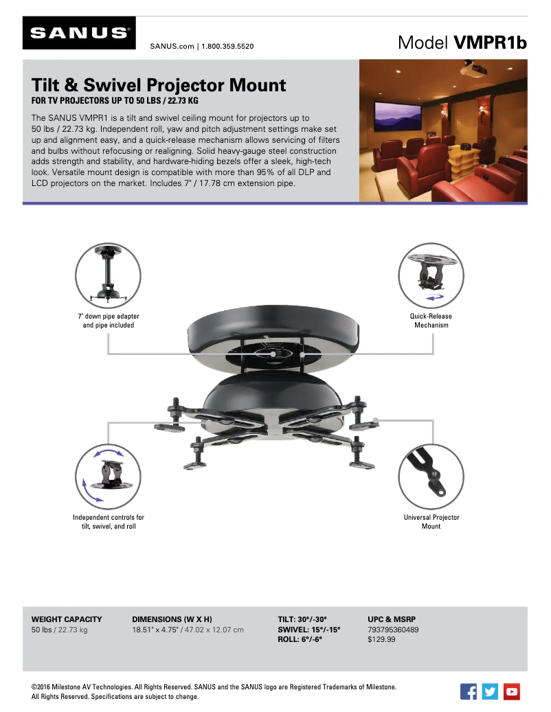 Page n°1 - Fiche technique Sanus VisionMount VMPR1