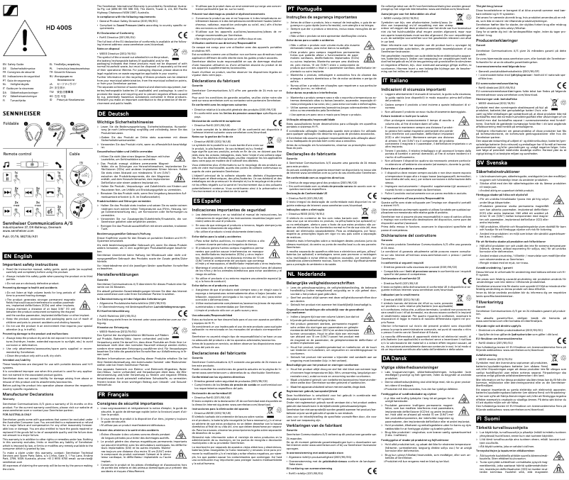 Page 1 de la notice Manuel utilisateur Sennheiser HD 400s