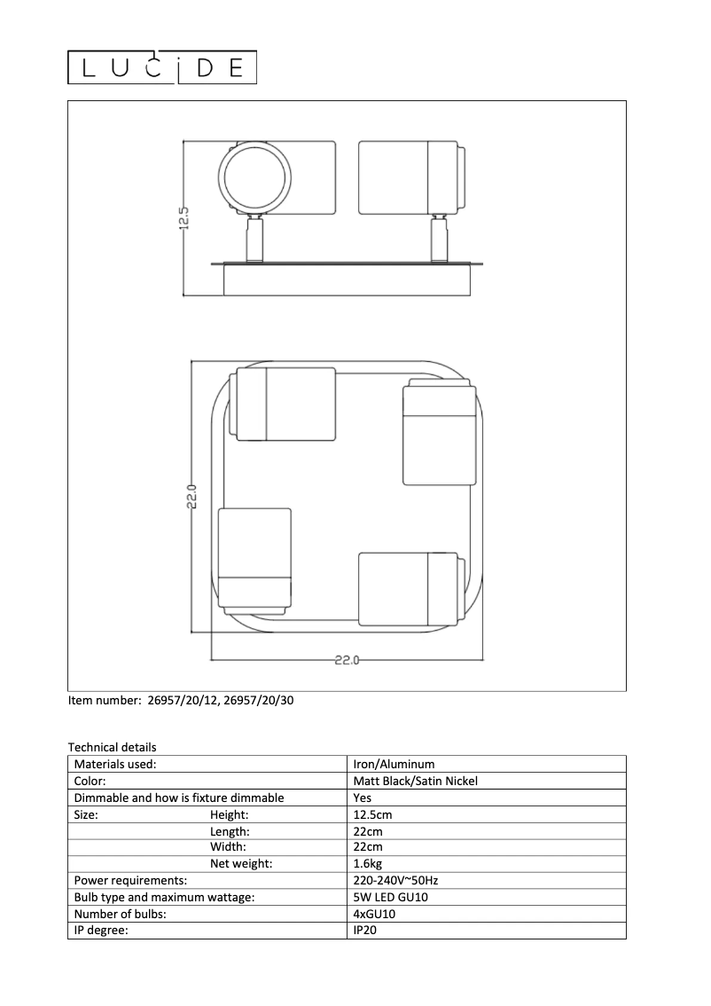 Page n°1 - Manuel utilisateur Lucide Lennert 26957/20/30