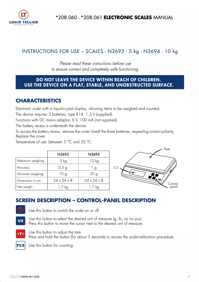 Page 1 de la notice Manuel utilisateur Louis Tellier 208060