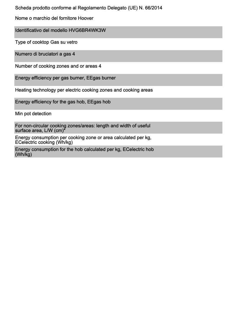 Page 1 de la notice Fiche technique Hoover HVG6BR4WK3W