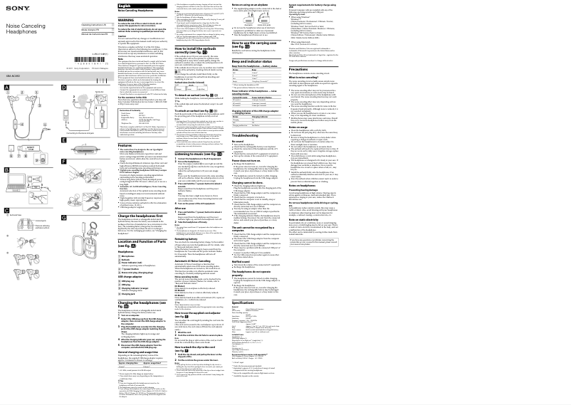 Page 1 de la notice Manuel utilisateur Sony XBA-NC85D