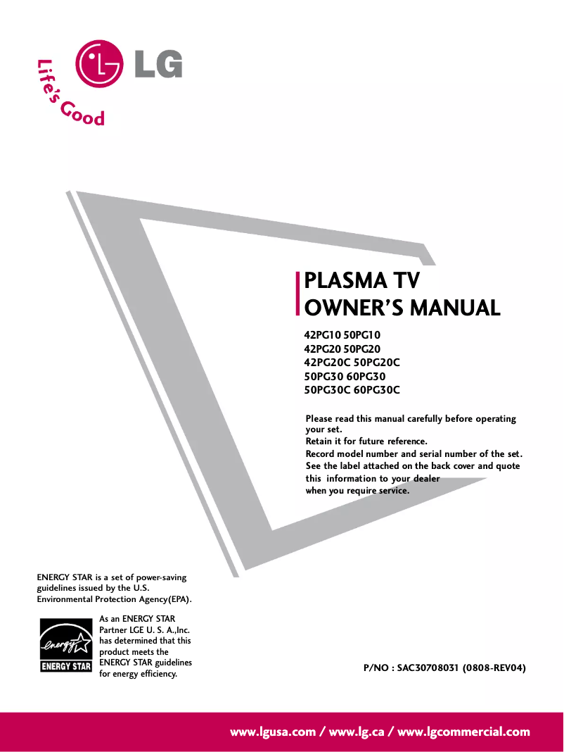 Page 1 de la notice Manuel utilisateur LG 42PG20C