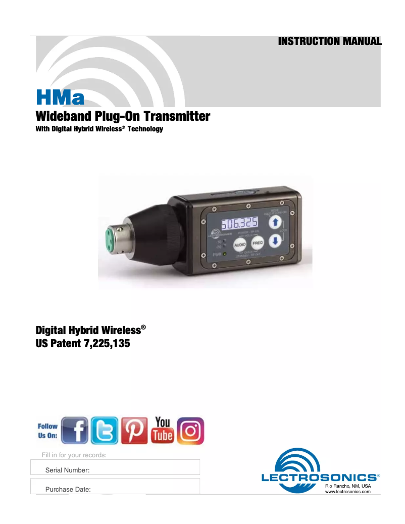 Page n°1 - Manuel utilisateur Lectrosonics Hma