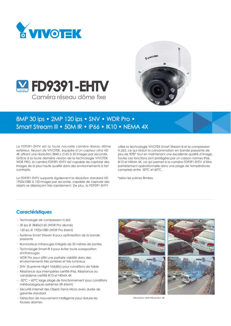 Page 1 de la notice Fiche technique Vivotek FD9391-EHTV