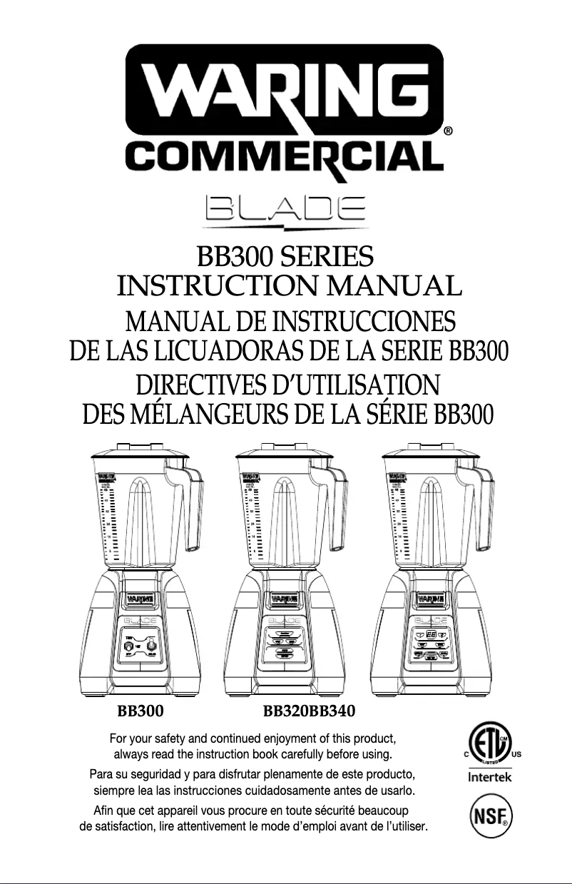 Page 1 de la notice Manuel utilisateur Waring Commercial Blade Series 1 BB320S