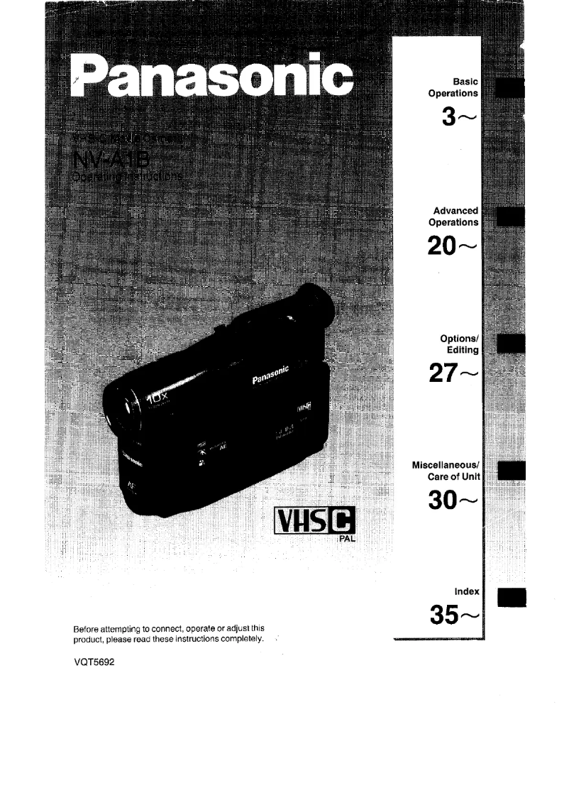 Page 1 de la notice Manuel utilisateur Panasonic NV-A1B