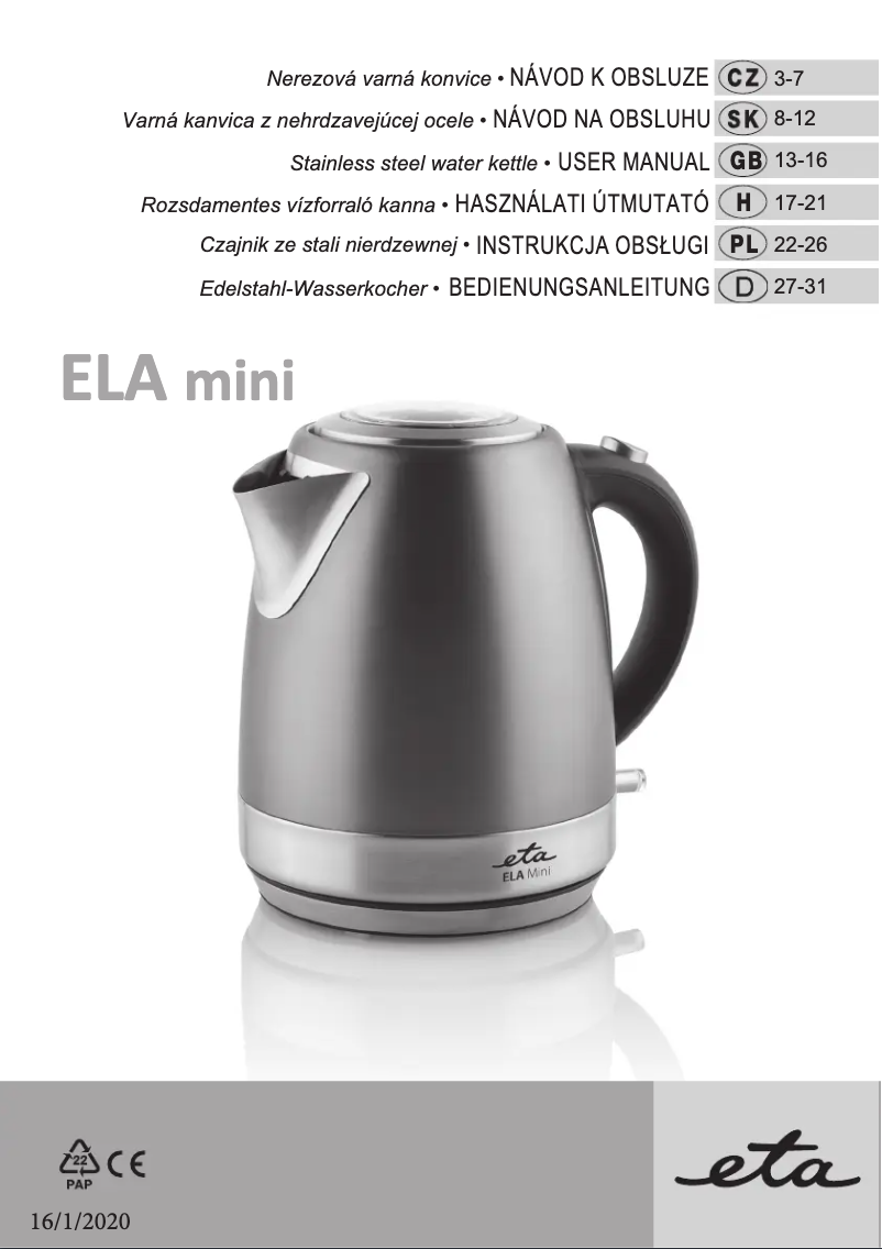 Page 1 de la notice Manuel utilisateur Eta ELA mini