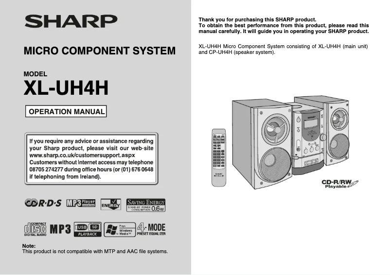 Page 1 de la notice Manuel utilisateur Sharp XLUH4H