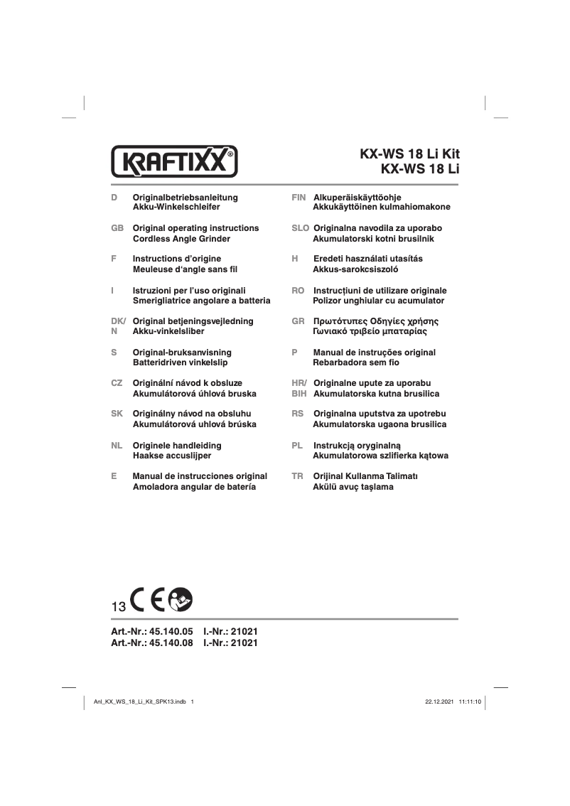 Page 1 de la notice Manuel utilisateur Kraftixx KX-WS 18 Li