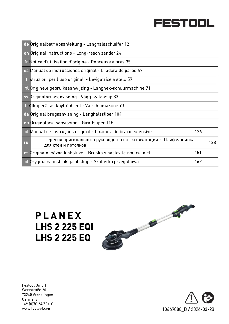 Page 1 de la notice Manuel utilisateur Festool PLANEX LHS 2 225 EQI-Plus