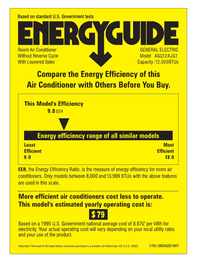 Page n°1 - Label énergétique GE AGQ12AJ