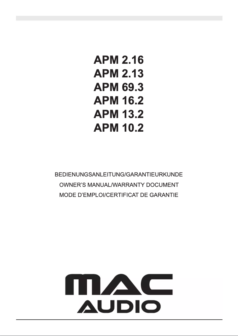 Page 1 de la notice Manuel utilisateur Mac Audio APM 10.2