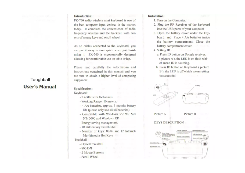 Image de la première page du manuel de l'appareil KYB-TOUGHBALL