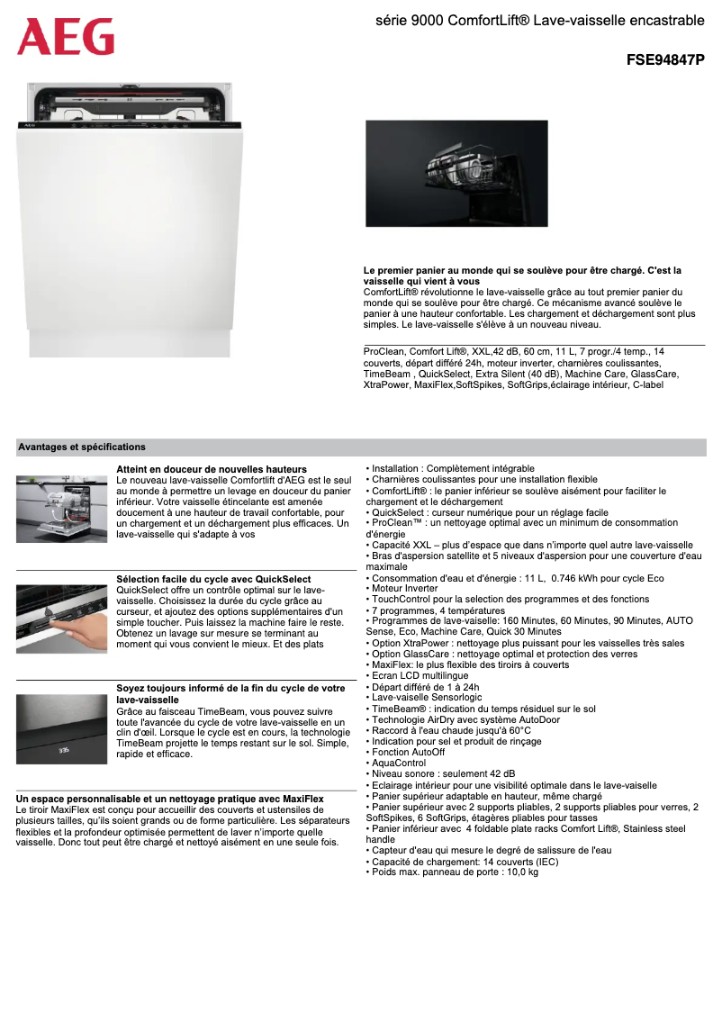 Page n°1 - Fiche technique AEG FSE94847P