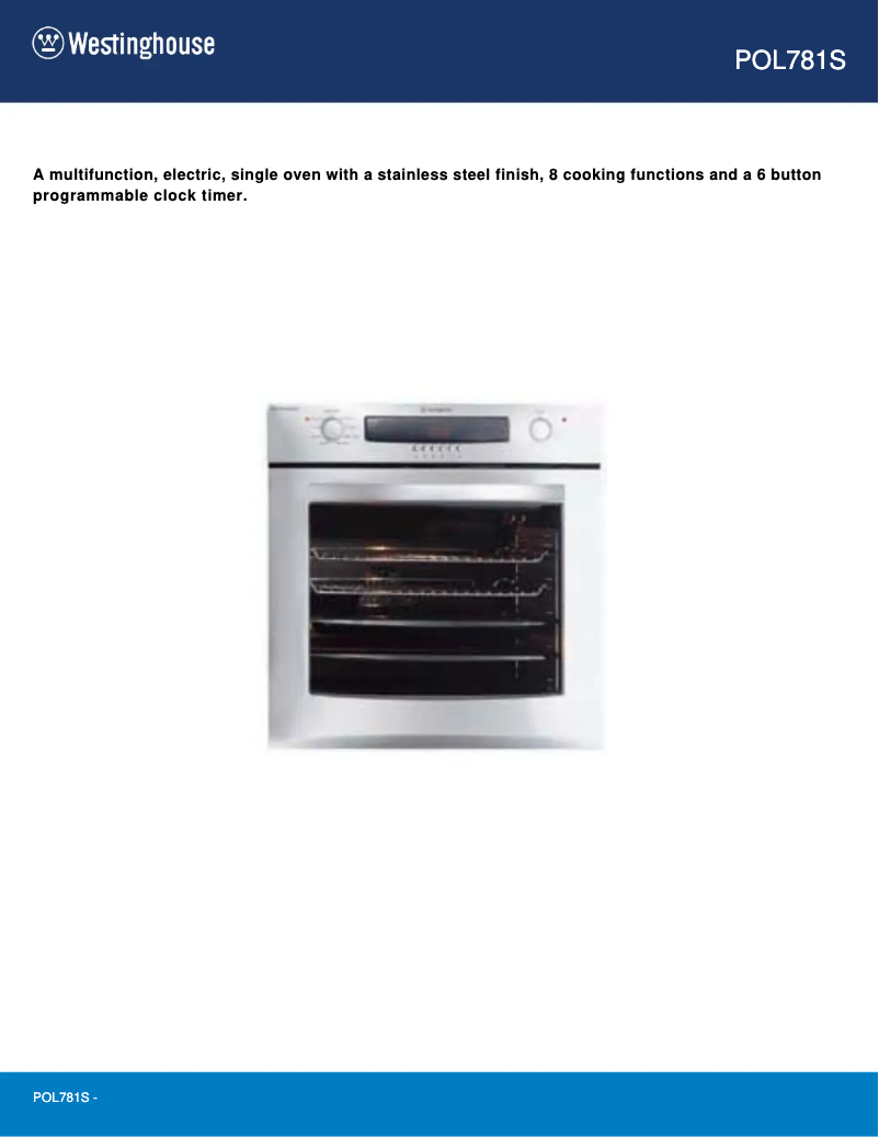 Page 1 de la notice Fiche technique Westinghouse POL781S
