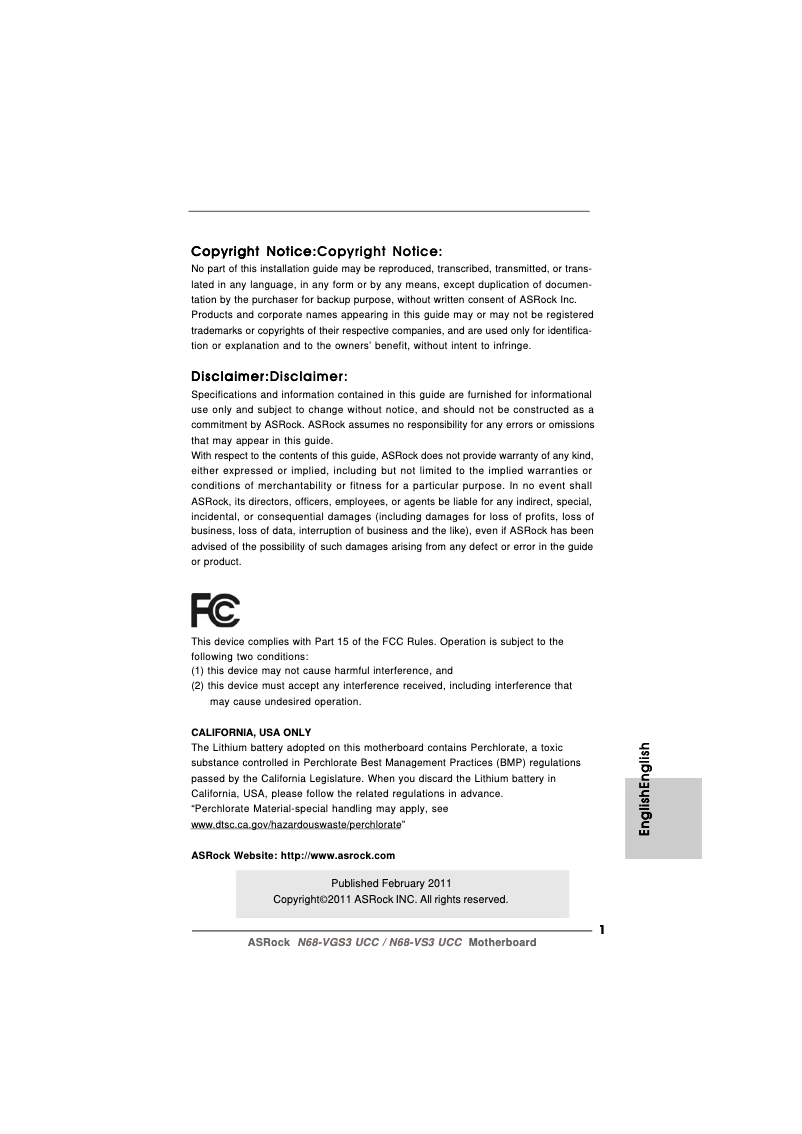 Page n°1 - Manuel utilisateur Asrock N68-VS3 UCC