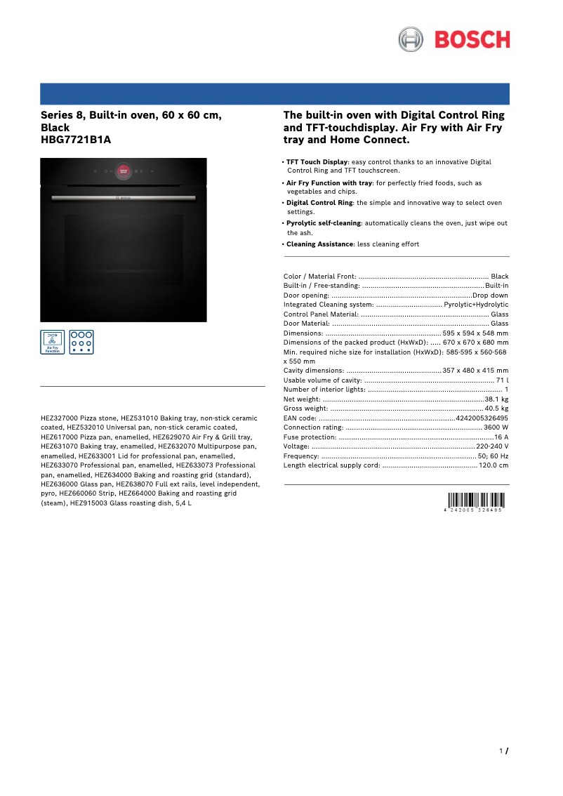 Página 1 del manual Ficha técnica Bosch HBG7721B1A