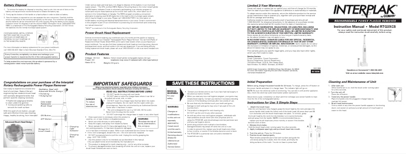 Page 1 of the manual User Manual Conair Opti-Clean