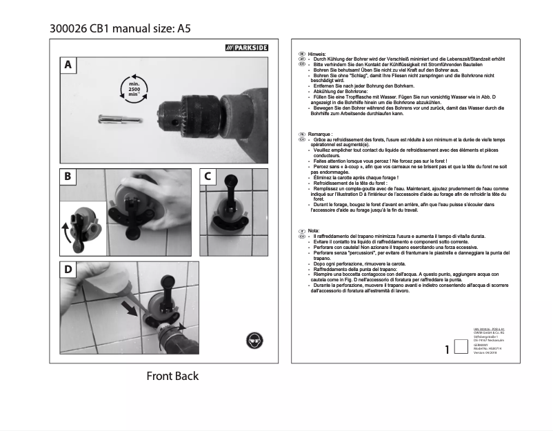 Page n°1 - Manuel utilisateur Parkside PDB 6 A1